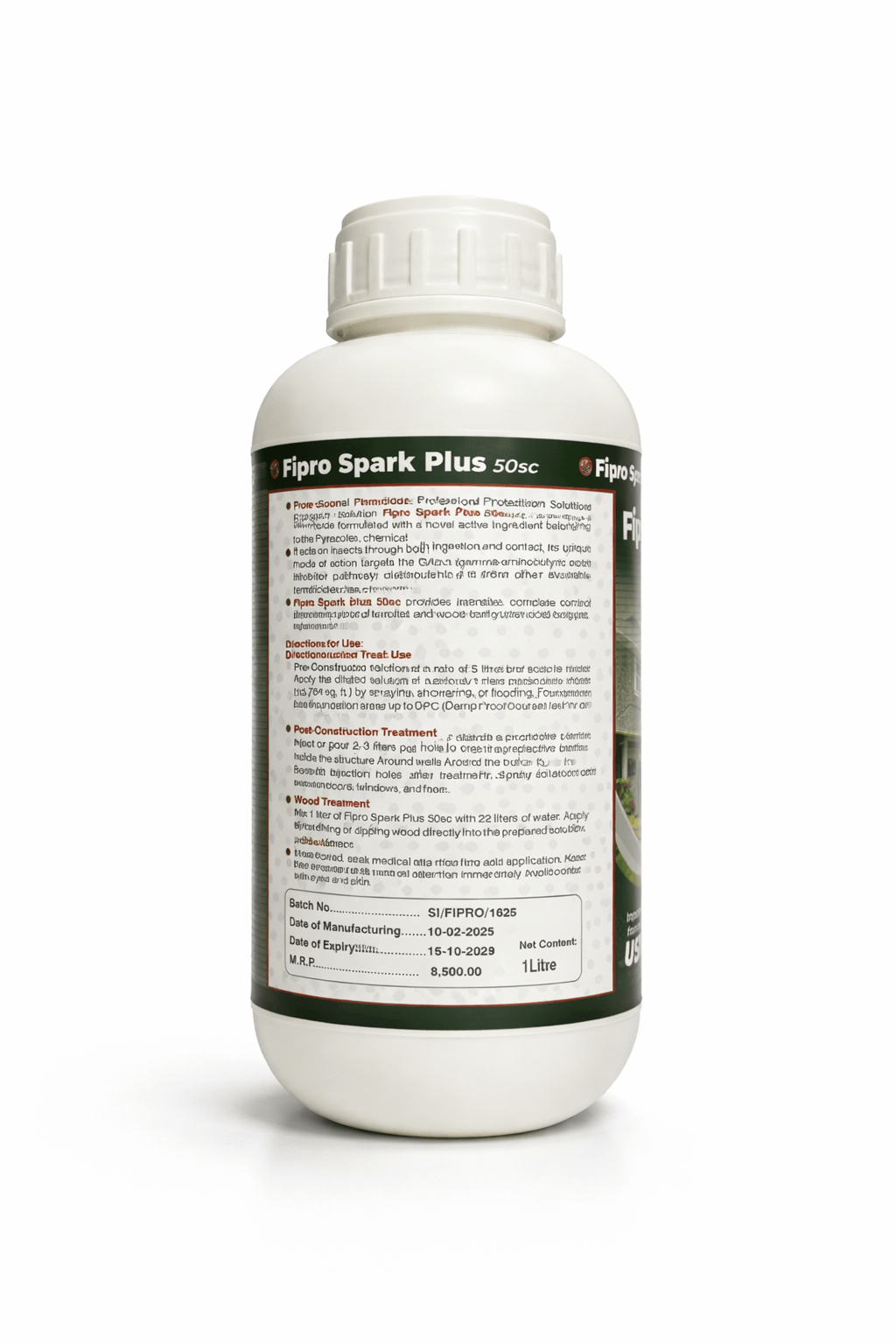 Fipro Spark Plus 50SC bottle back label with usage instructions